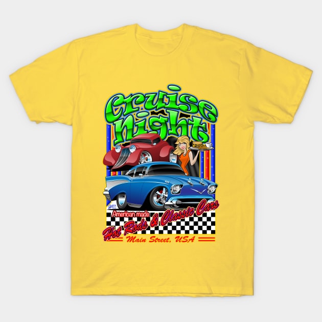 Cruise Night Hot Rods & Classic Cars Illustration T-Shirt by hobrath